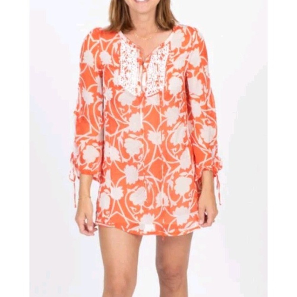 Original Milly Of New York Silk‎ Retro Floral Orange Beaded Swim Coverup Dress 2